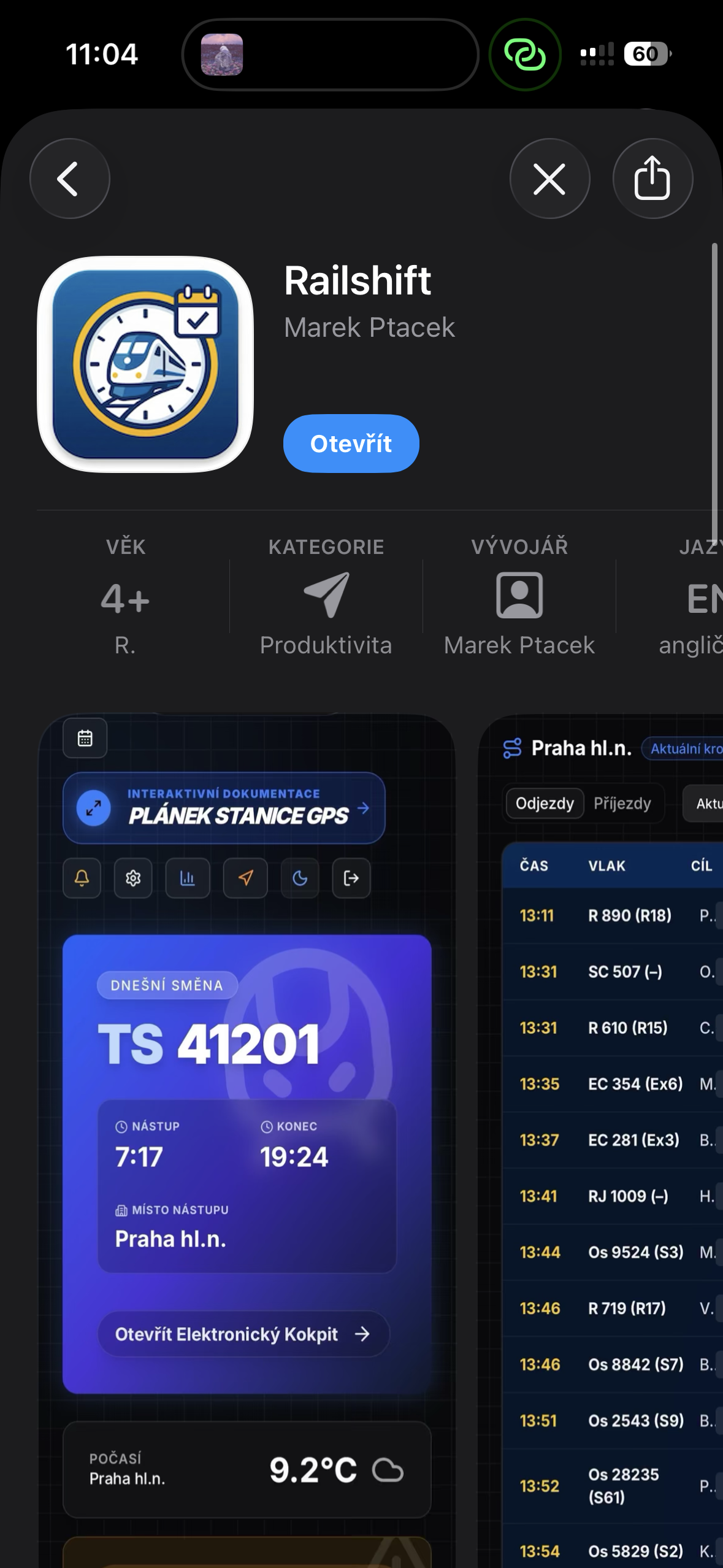 RailShift mobilní aplikace